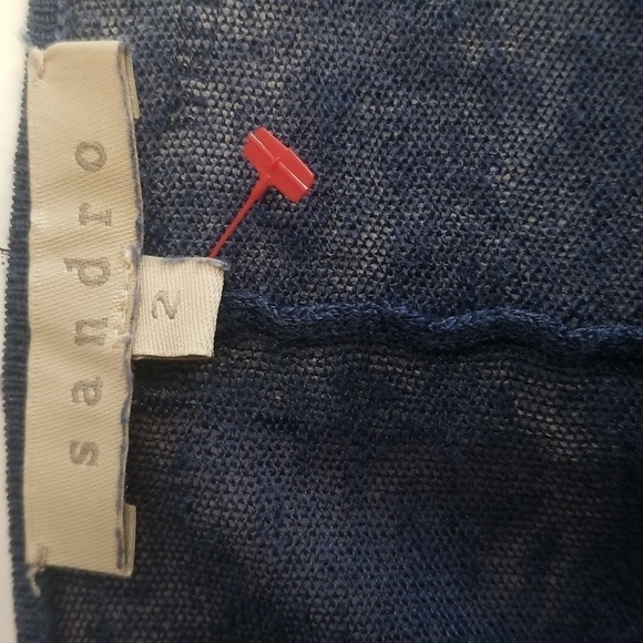 Sandro sheer blue linen knit blend dress Open Knit short sleeve Sz2 is US 4/6 - Picture 3 of 16